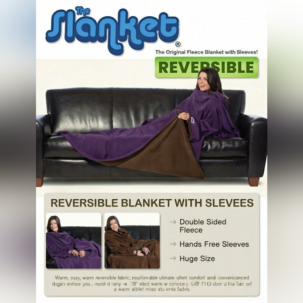 The Slanket Reversible Fleece Blanket with Sleeves - Purple and Brown